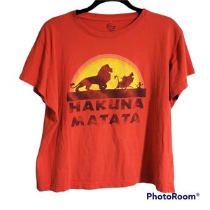 Disney Lion King Hakuna Matata Red Cropped Oversized Tshirt Womens Size XL